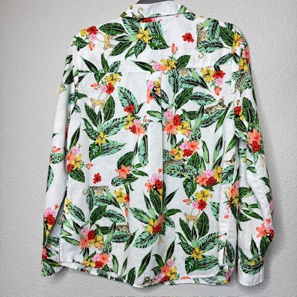 Luxury Linen Charter Club Sz Med Tropical Jungle Print Button Front Roll Sleeve - Picture 15 of 16